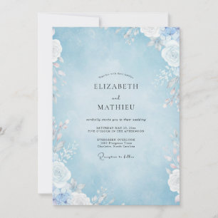 Pulverblaue Blütenhochzeit Einladung