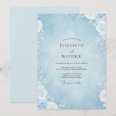 Pulverblaue Blütenhochzeit Einladung (Vorne/Hinten)
