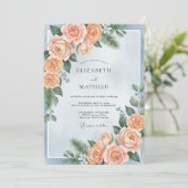 Pulverblaue botanische Winterhochzeit Einladung (Stehend Vorderseite)