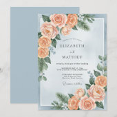Pulverblaue botanische Winterhochzeit Einladung (Vorne/Hinten)