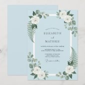 Pulverblaue Farn-Hochzeit Einladung (Vorne/Hinten)