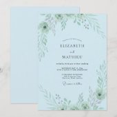 Pulverblaue Grüne Hochzeit Einladung (Vorne/Hinten)