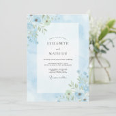 Pulverblaue Hochzeit bemalt Einladung (Stehend Vorderseite)