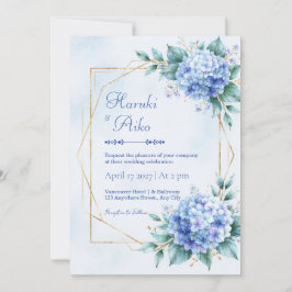 Pulverblaue Hortensien Goldene Hochzeit Einladung