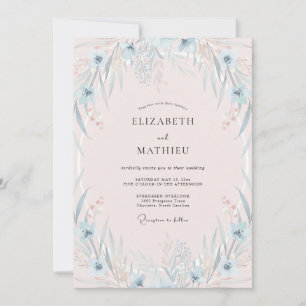 Pulverblaue Immergrün-Blüten-Hochzeit Einladung