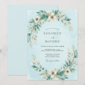 Pulverblaue Kranzhochzeit Einladung (Vorne/Hinten)