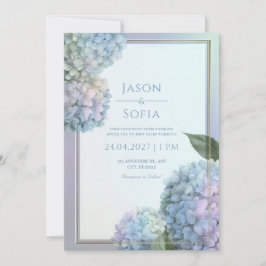 Pulverblaue Lavendel Hortensie Goldrahmen Hochzeit Einladung
