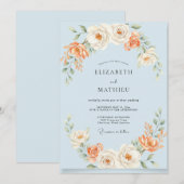 Pulverblaue Pfirsichbemalte Hochzeit Einladung (Vorne/Hinten)