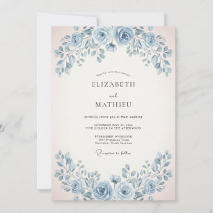 Pulverblaue Soft-Rose-Hochzeit Einladung