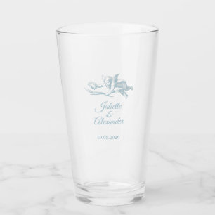 Pulverblaue Toile de Jouy Hochzeitsglas Tasse