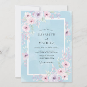 Pulverblaue zarte Blütenhochzeit Einladung