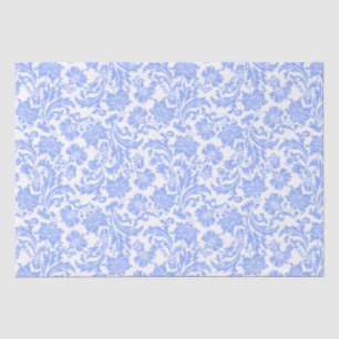 Pulverfarbe Blau und weiße Floral Damast Seidenpapier