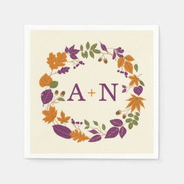 Pum and Pumpkin Fall Wreath Wedding Napkins Serviette