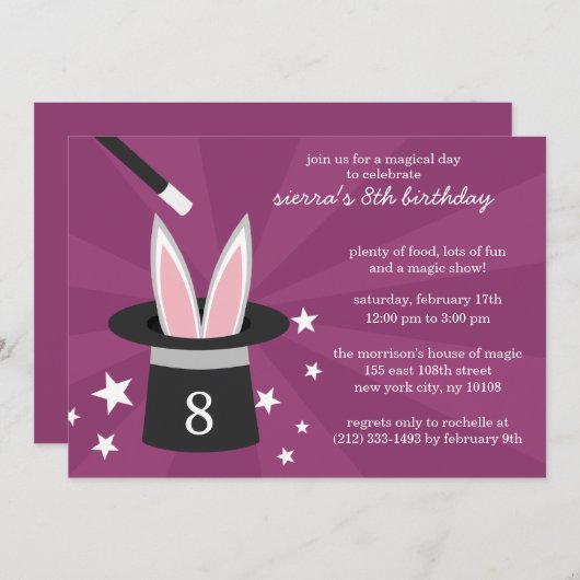 Pum Flüchtige Blick-a-Boo Rabbit Custom Magic Birt Einladung (Vorne/Hinten)