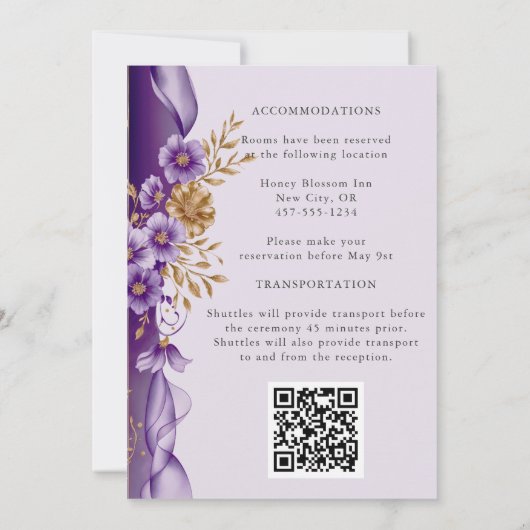 Pum Lila Blumen Elegant und klassische Hochzeit Einladung (Rückseite)