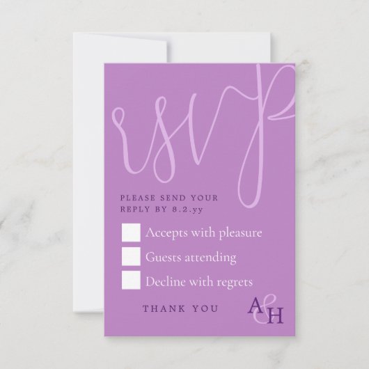 Pum Lila Calligraphy Script Wedding RSVP Card (Vorderseite)