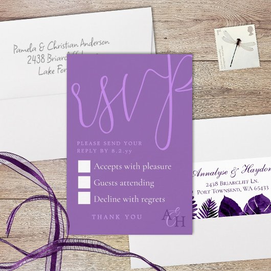 Pum Lila Calligraphy Script Wedding RSVP Card