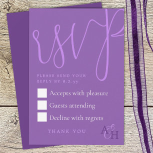Pum Lila Calligraphy Script Wedding RSVP Card Karte