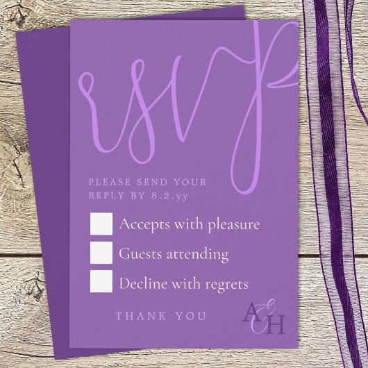 Pum Lila Calligraphy Script Wedding RSVP Card Karte
