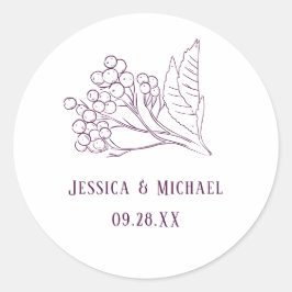 Pum Lila Delicate Leaf Kontur Elegante Hochzeit Runder Aufkleber