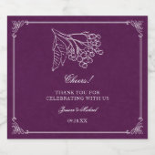 Pum Lila Delicate Leaf Kontur Elegante Hochzeit Schaumweinetikett (Einzelnes Label)