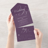 Pum Lila Elegante Calligraphy Classic Wedding All In One Einladung (Abreißen)