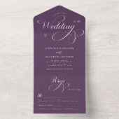 Pum Lila Elegante Calligraphy Classic Wedding All In One Einladung (Innen Boden)