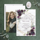 Pum Lila Geometric Marble Floral Foto Hochzeit Einladung