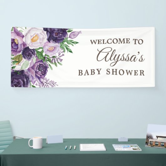 Pum Lila Greenery White Baby Shower Banner (Messe)