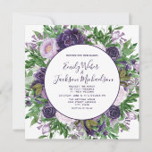 Pum Lila Lavender Blumengrün Hochzeit Einladung (Vorderseite)