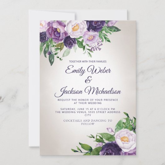 Pum Lila Lavender Greenerity Wedding Einladung (Vorderseite)