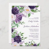 Pum Lila Lavender Watercolor Floral Wedding Einladung (Vorne/Hinten)