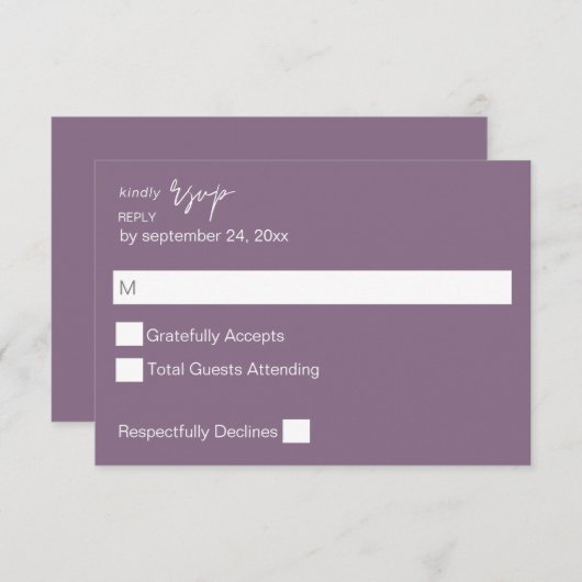 Pum Lila MOD Calligraphy no Meal UAWG RSVP Karte (Vorne/Hinten)