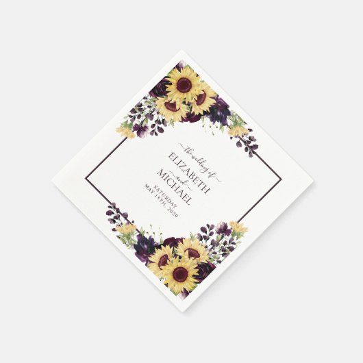 Pum Lila Sonnenblumen Wasserfarbe HochzeitsNapkins Serviette (Ecke)