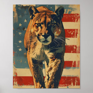 Puma Berglöwe amerikanische Flagge vintage Poster