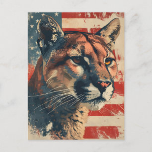 Puma Berglöwe Amerikanische Flagge Vintage Postkarte