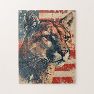 Puma Berglöwe Amerikanische Flagge Vintage Puzzle