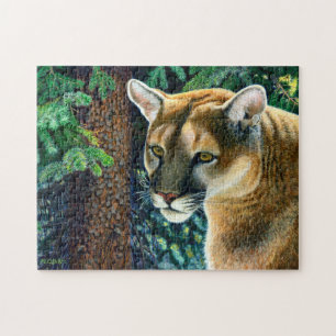 Puma im Wald, Acrylmalerei Puzzle