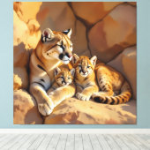 Pumafamilie im Herzen der Berge Leinwanddruck (Insitu (Holzboden))