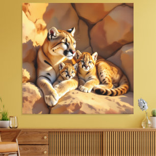 Pumafamilie im Herzen der Berge Leinwanddruck