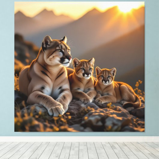 Pumafamilie im Herzen der Berge Leinwanddruck (Insitu (Holzboden))