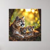 Pumafamilie im Herzen der Berge Leinwanddruck (Vorderseite)