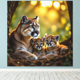 Pumafamilie im Herzen der Berge Leinwanddruck