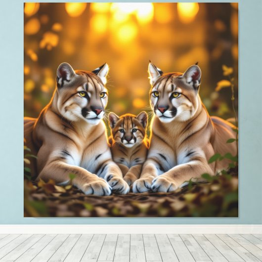 Pumafamilie im Herzen der Berge Leinwanddruck (Insitu (Holzboden))