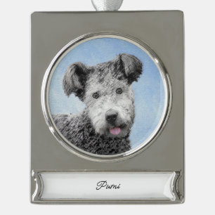 Pumi Painting - Niedliche Original Hunde Art Silbe Banner-Ornament Silber
