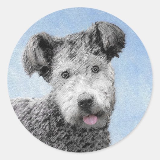 Pumi Painting - Niedliche Original Hunde Kunst Runder Aufkleber (Vorderseite)