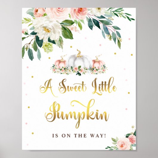 Pumkin Baby Dusche Rosa und Gold Party Zeichen Poster (Vorne)