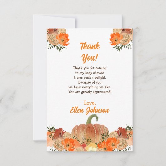 Pumkin Baby Shower Dankeskarte (Vorderseite)