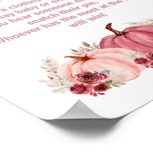 Pumkin Baby Shower Say Baby Game Sign Poster (Ecke)