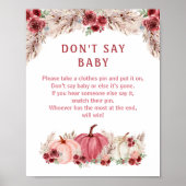 Pumkin Baby Shower Say Baby Game Sign Poster (Vorne)